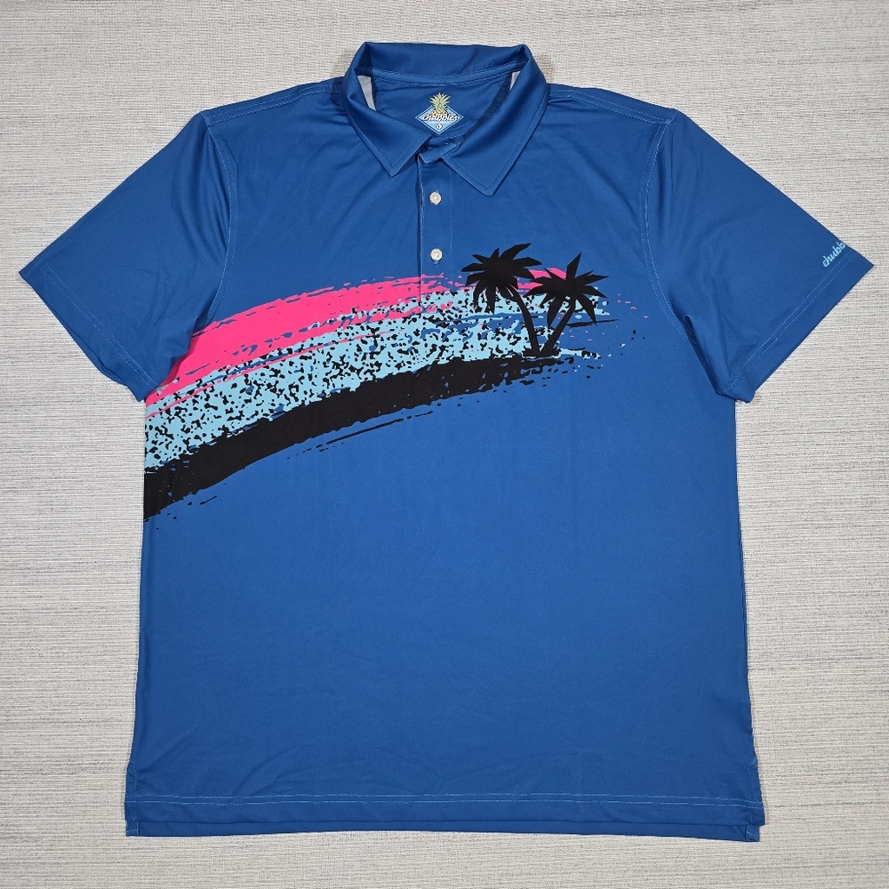 Chubbies The Trade Window Performance Polo Shirt Mens L Golf Tropical Beach